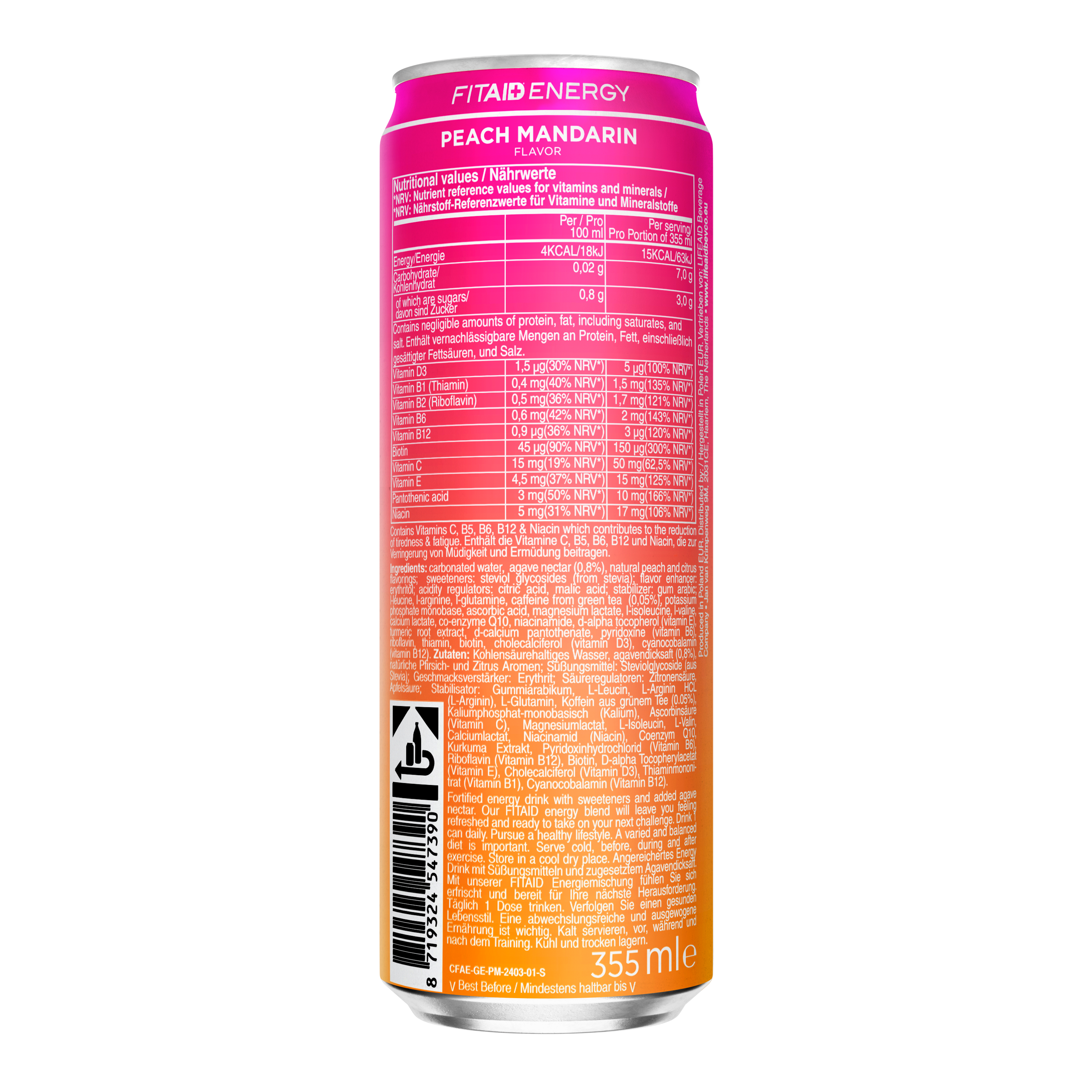 FITAID ENERGY + SPORTS RECOVERY 105mg OF CLEAN CAFFEINE FROM GREEN TEA (Perzik)
