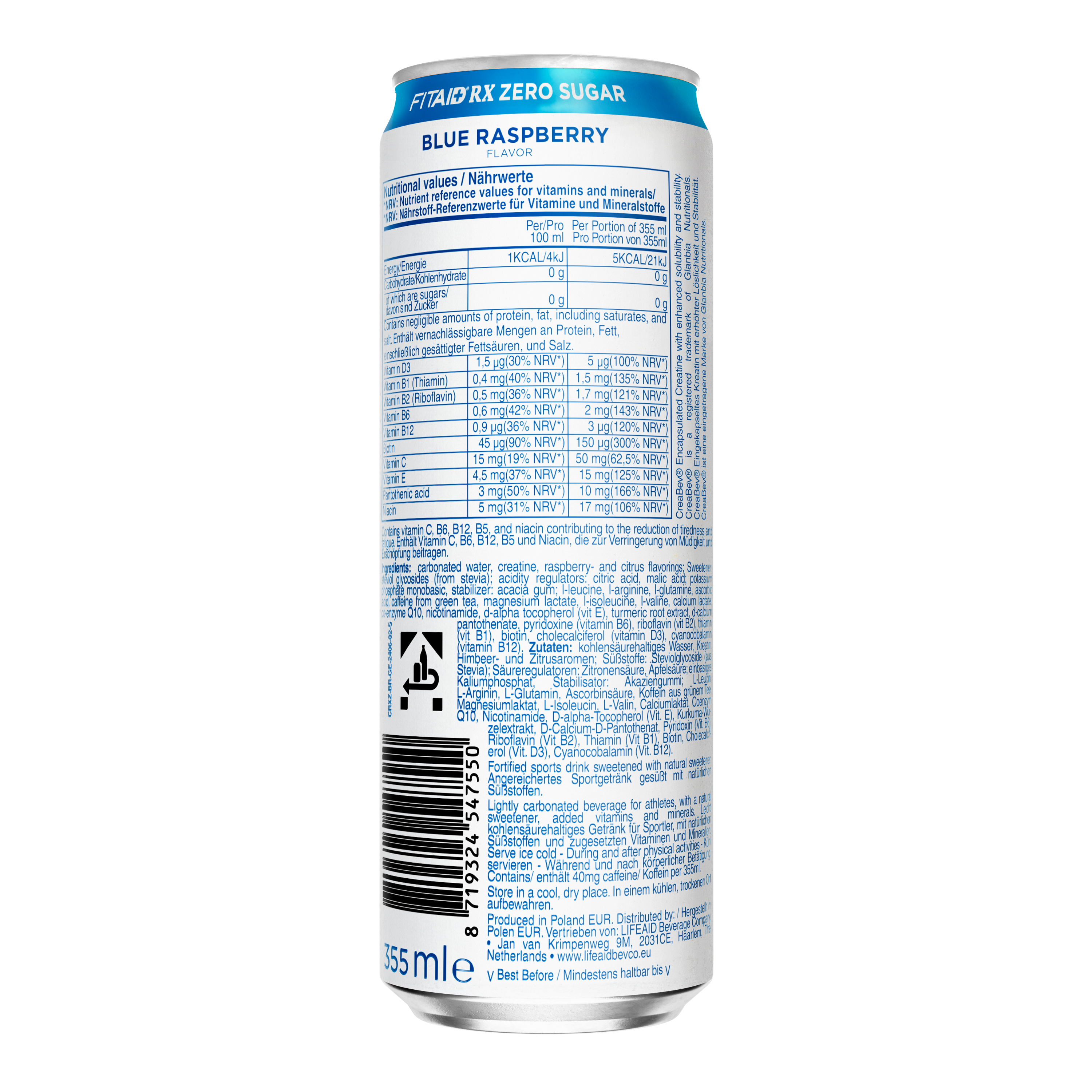 FITAID RX ZERO SUGAR CREATINE RECOVERY DRINKS Encapsulated creatine + BCAAs + CoQ10